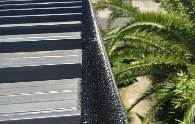 Gutter Guard Installation 2 Corrugated metal roof with palm tree background